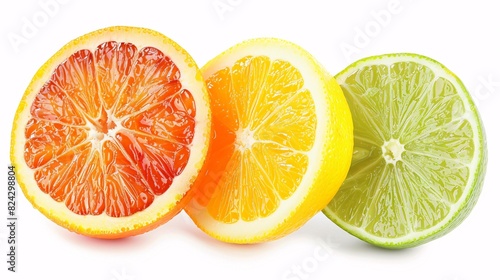 Citrus slice, orange, lemon, lime, isolated on white background