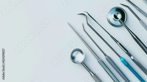 Surgical Instruments arranged on white background