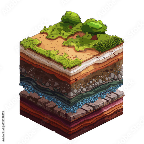 detailed cross-section of various soil layers and geological formations