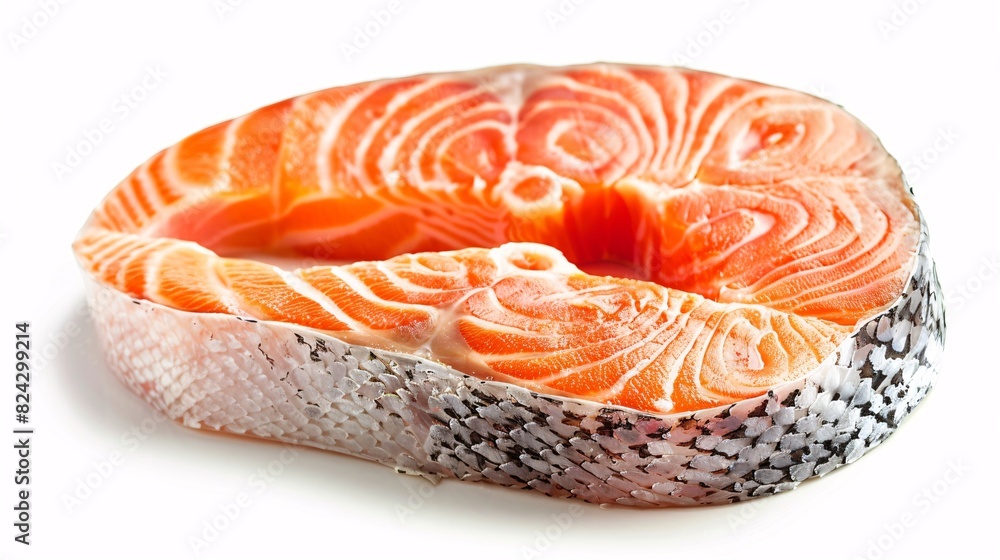 Salmon, trout, steak, slice of fresh raw fish, isolated on white background