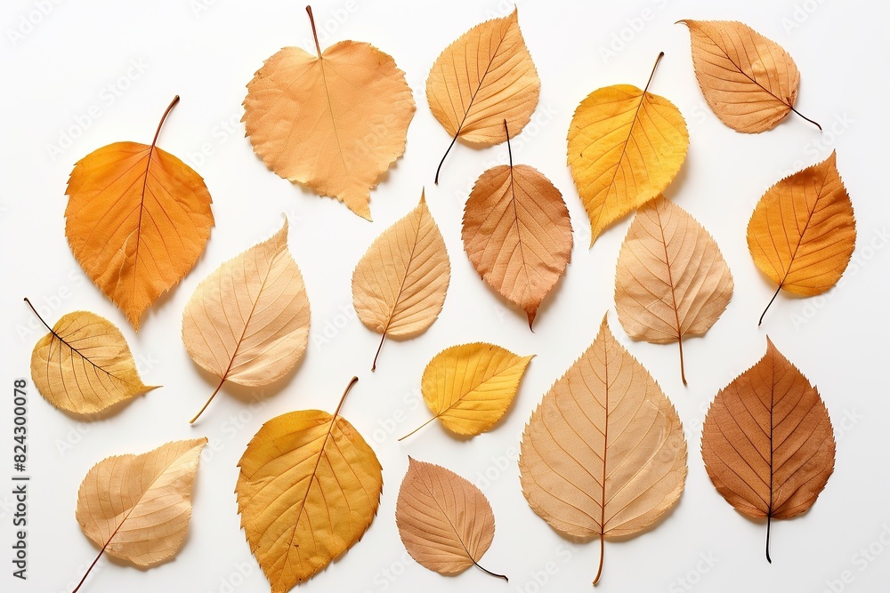 realistic Stock Photos of dried autumn leaves on white background Generative AI