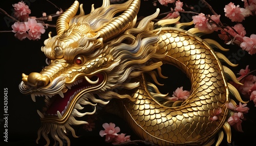 Wallpaper Mural The golden Chinese dragon on a black background. Torontodigital.ca