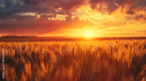 Sunset sky above the wheat field