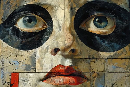 Close-Up of Painted Face with Intense Eyes photo