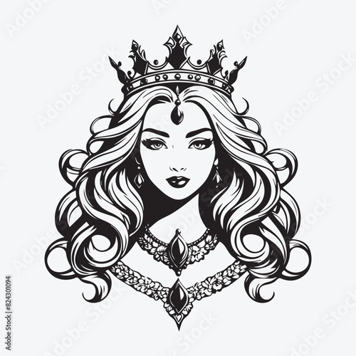 mascot logo Majestic queen Vector Outline black color in white background