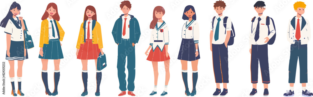 Group of Students in School Uniforms Standing Together Group of Students in School Uniforms Standing Together