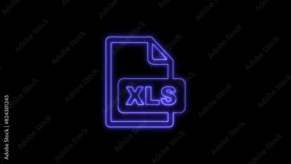 Neon Glowing XLS File Icon and Symbol Animation on Black Background Neon Glowing XLS File Icon and Symbol Animation on Black Background