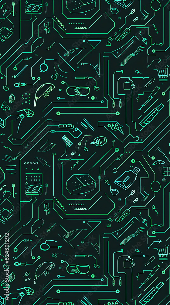 Futuristic Tech Circuit Pattern with Neon Green Lines Futuristic Tech Circuit Pattern with Neon Green Lines