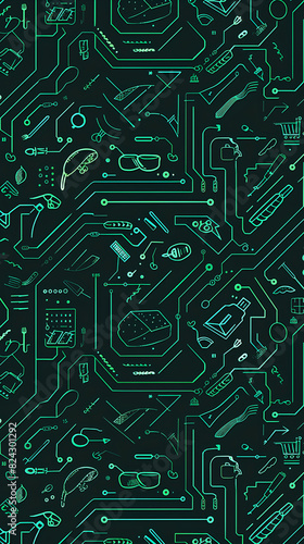 Futuristic Tech Circuit Pattern with Neon Green Lines