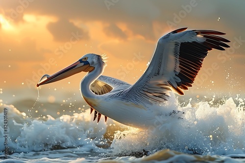 pelican in the sunset photo