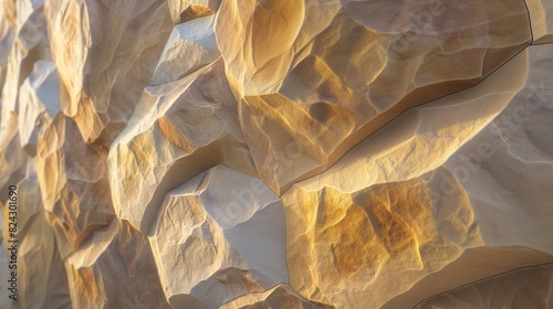 A unique exterior wall made entirely of sandstone, with natural patterns and hues that change color depending on the sunlighta??s angle. 32k, full ultra hd, high resolution photo