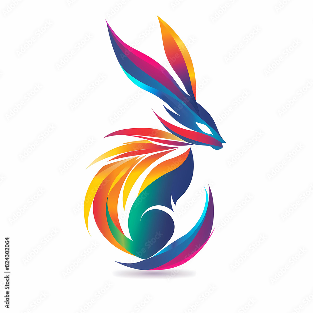 Obraz premium The rabbit head logo has a colorful pattern that is suitable for design.