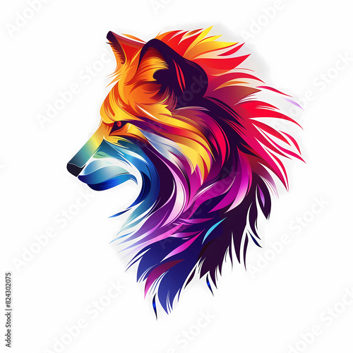 The wolf head mascot logo has a colorful pattern that is suitable for design.