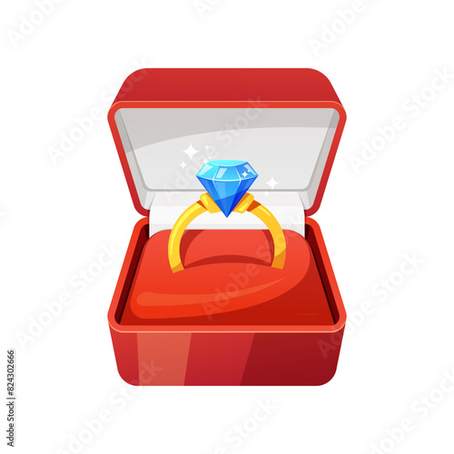 Diamond ring in gift box vector isolated on white background.