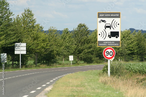 radar warning sign on a departmental road in france
