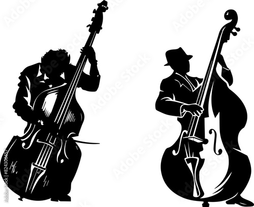 Double Bass Virtuosos, Captivating Silhouettes of Musicians in Energetic Poses