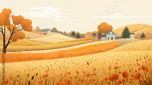 bright and colorful rural landscape illustration abstract background decorative painting