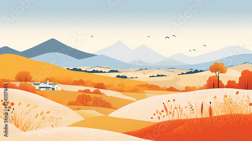 bright and colorful rural landscape illustration abstract background decorative painting