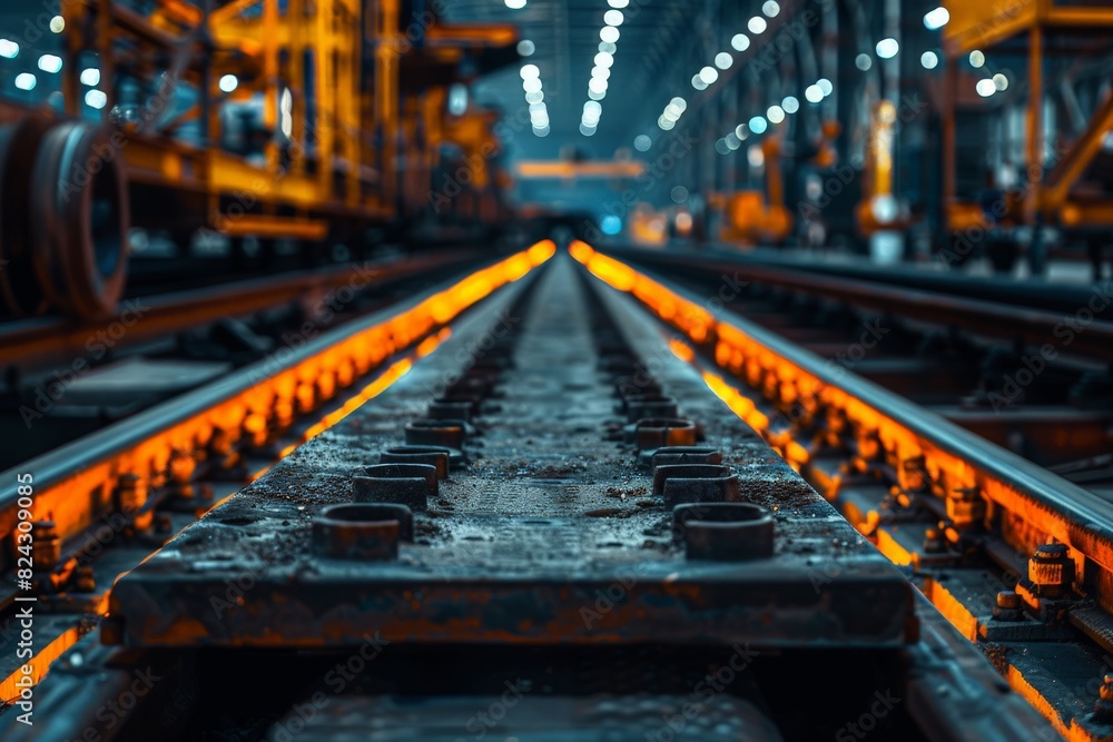 Perspective View of Illuminated Industrial Railway Tracks Perspective View of Illuminated Industrial Railway Tracks