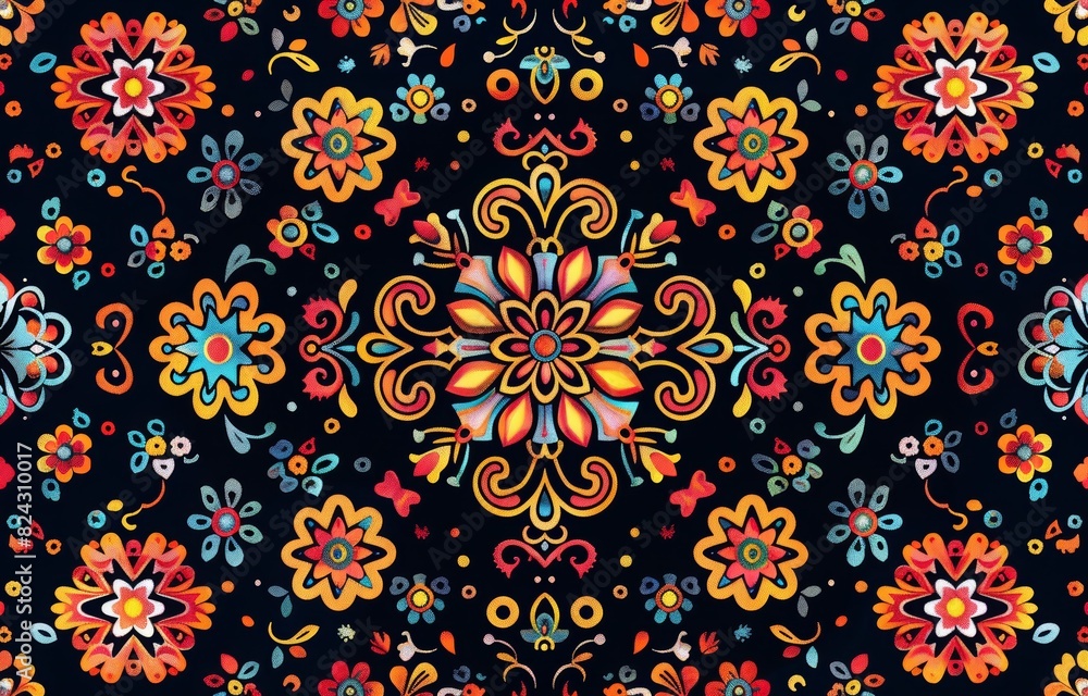 A colorful floral patterned carpet with a flowery design