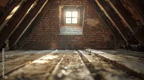 commercial photo  close-up  attic storage  bottom view  soft light