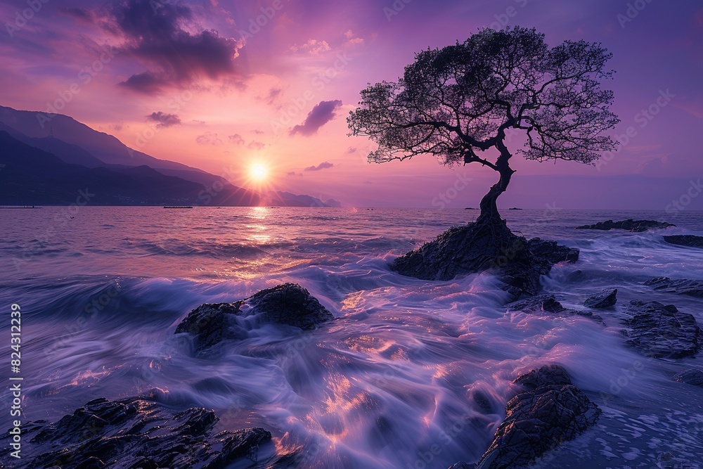 A tree by the seaside, with long exposure photos A tree by the seaside, with long exposure photos