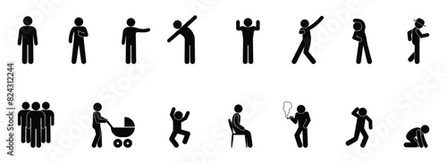 stick figure man icon, human silhouettes icon set, stickman pictogram