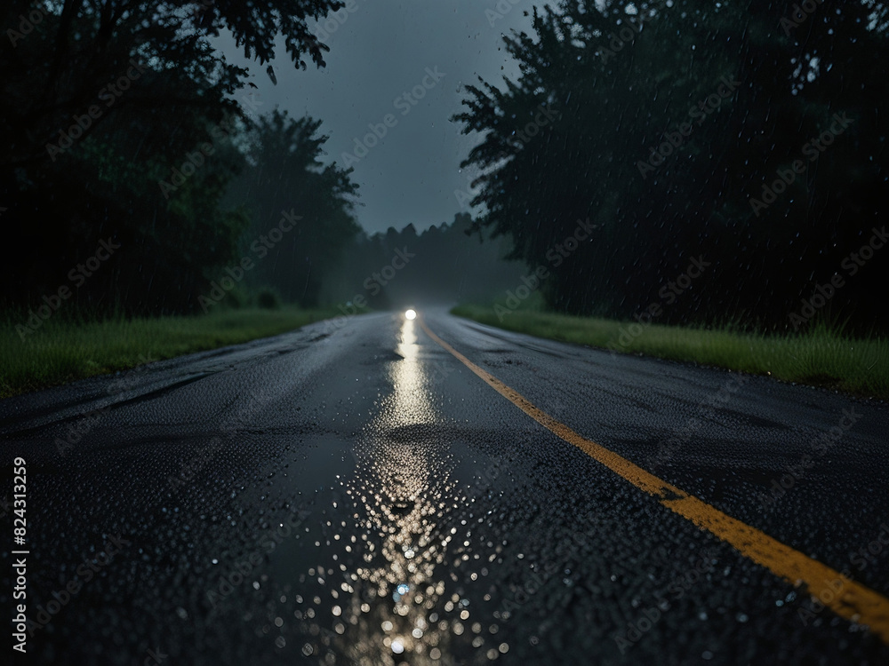 Road at night after rain