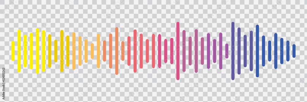 Abstract sound wave stripe lines colorful gradient equalizer isolated on transparent background in concept music, sound, technology. Abstract sound wave stripe lines colorful gradient equalizer isolated on transparent background in concept music, sound, technology.