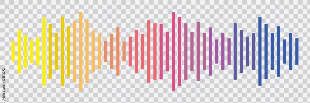 Abstract sound wave stripe lines colorful gradient equalizer isolated on transparent background in concept music, sound, technology. Abstract sound wave stripe lines colorful gradient equalizer isolated on transparent background in concept music, sound, technology.