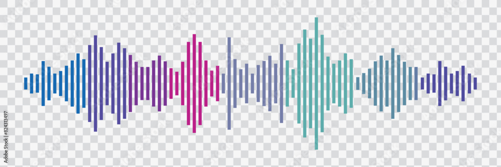 Abstract sound wave stripe lines colorful gradient equalizer isolated on transparent background in concept music, sound, technology. Abstract sound wave stripe lines colorful gradient equalizer isolated on transparent background in concept music, sound, technology.