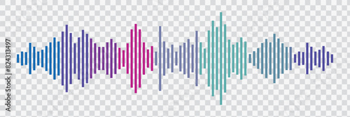 Abstract sound wave stripe lines colorful gradient equalizer isolated on transparent background in concept music, sound, technology.
