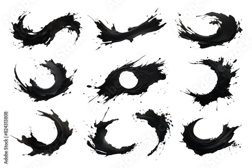 Black brush stroke isolated on white background. Oil paint abstract shape. Design mockup.