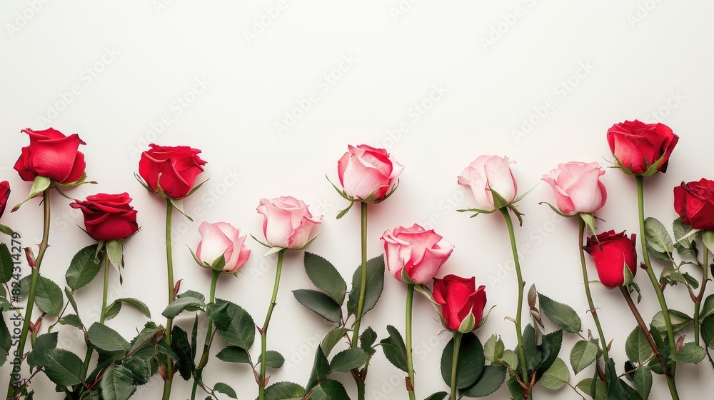 Valentine s Day Date with Pink and Red Roses on a White Background Valentine s Day Date with Pink and Red Roses on a White Background