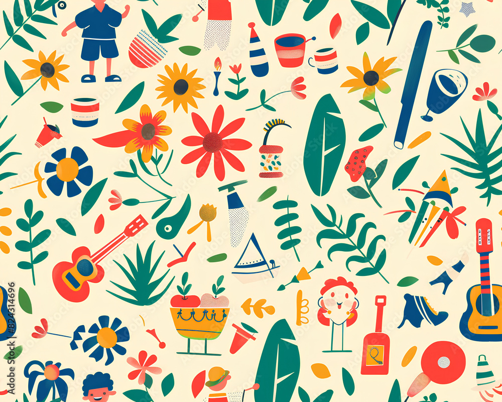 Fototapeta premium Whimsical Fun Activities Pattern Illustration
