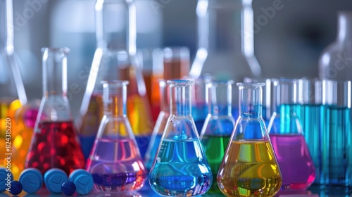 Chemistry lab glassware with colorful liquid. AIG535 photo