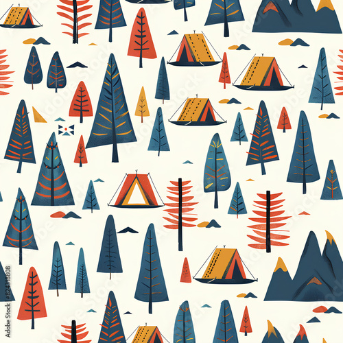 Modern Camping and Outdoor Adventure Pattern Illustration  