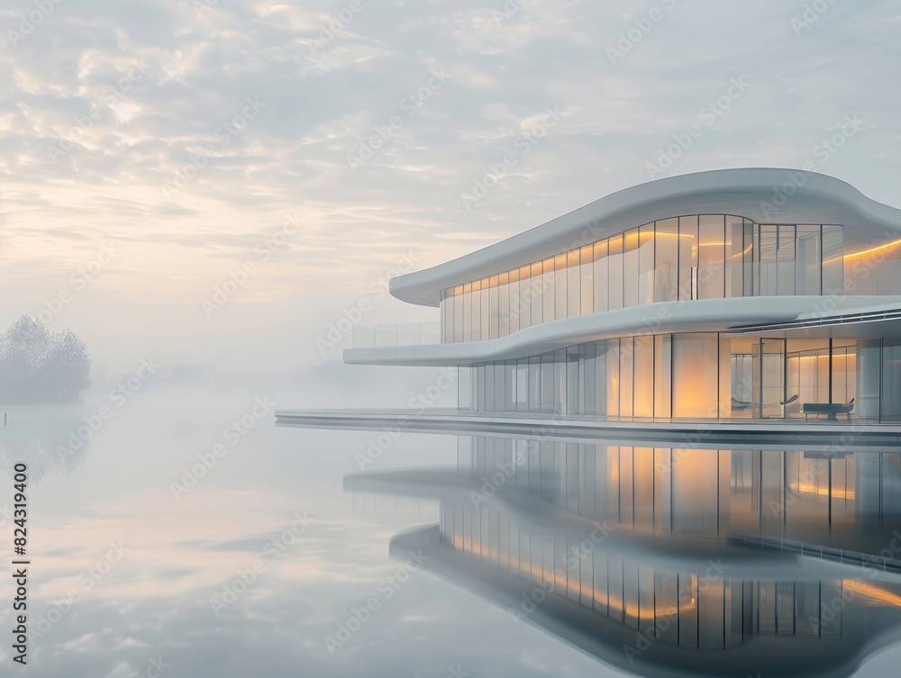 Fototapeta premium Modern houses by the lake, reflections