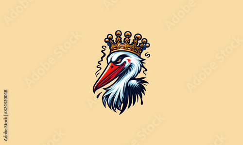 head stork wearing crown vector logo design