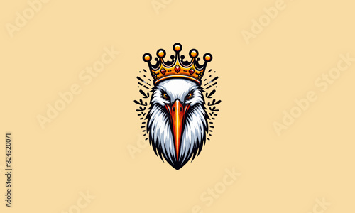 head stork wearing crown vector logo design