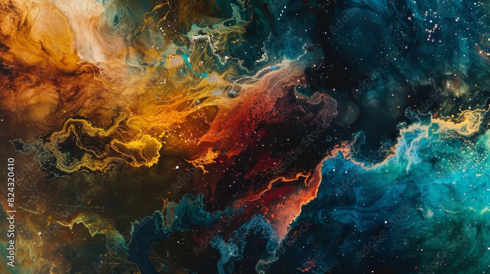 Journey through an abstract cosmic nebula, rich colors and detailed textures, highlighting the beauty of the universe for educational purposes