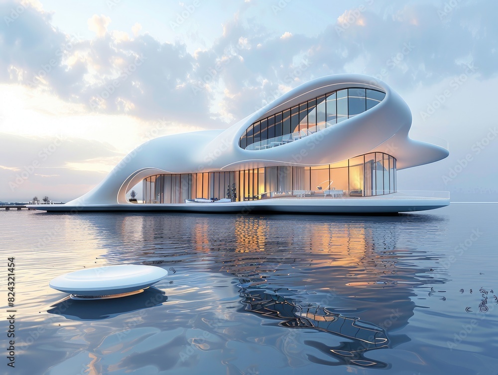 Naklejka premium Modern houses by the lake, reflections