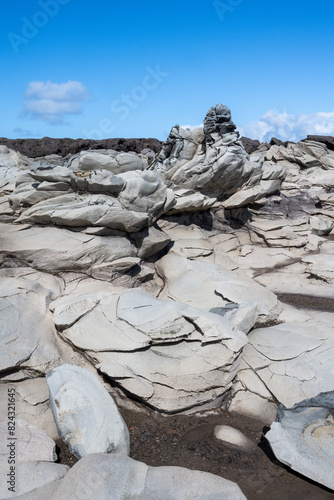 Dragon’s Teeth, fascinating trachyte lava rock geology where it flows into the Pacific Ocean, Makalua-Puna Point, Maui, Hawaii
 photo