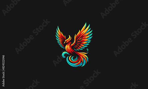 flying phoenix flames vector mascot design
