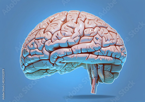 realistic human brain with blue background