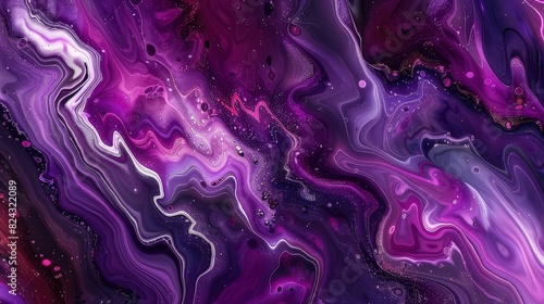 An ethereal fluid art abstract background showcasing fluid patterns in deep purples, magentas, and lilacs, offering a captivating and magical design.