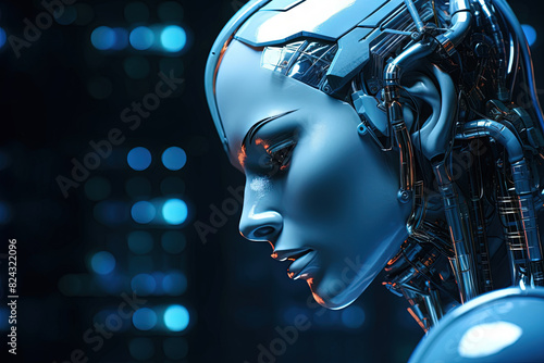 Cyborg or digitally improved human. Artificial intelligence and technology concept with advanced woman.