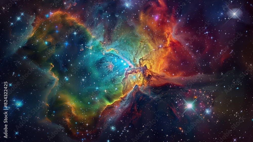 An ethereal space galaxy scene showcasing a colorful nebula cloud illuminated by twinkling stars against a deep, starry night. An ethereal space galaxy scene showcasing a colorful nebula cloud illuminated by twinkling stars against a deep, starry night.