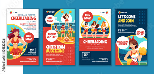 Cheerleading Social Media Stories Flat Cartoon Hand Drawn Templates Background Illustration