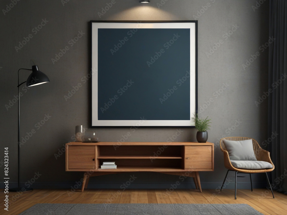 Fototapeta premium Mockup poster frame on the wall of living room. Luxurious apartment background.